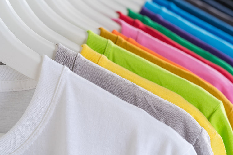 Colourful Shirts Hanging on Coat Hangers, Ready for custom printing in Australia. 