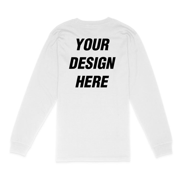 Back Of Custom Printed Long Sleeve T-Shirt, Printed On Demand In Australia With Eco Friendly Inks And No Minimums